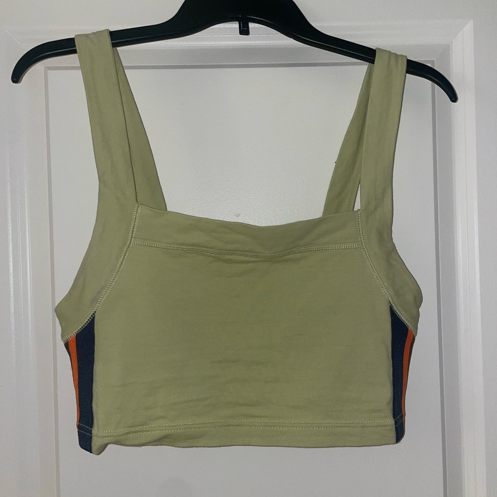 BDG Olive Crop Top with Navy and Orange Details
